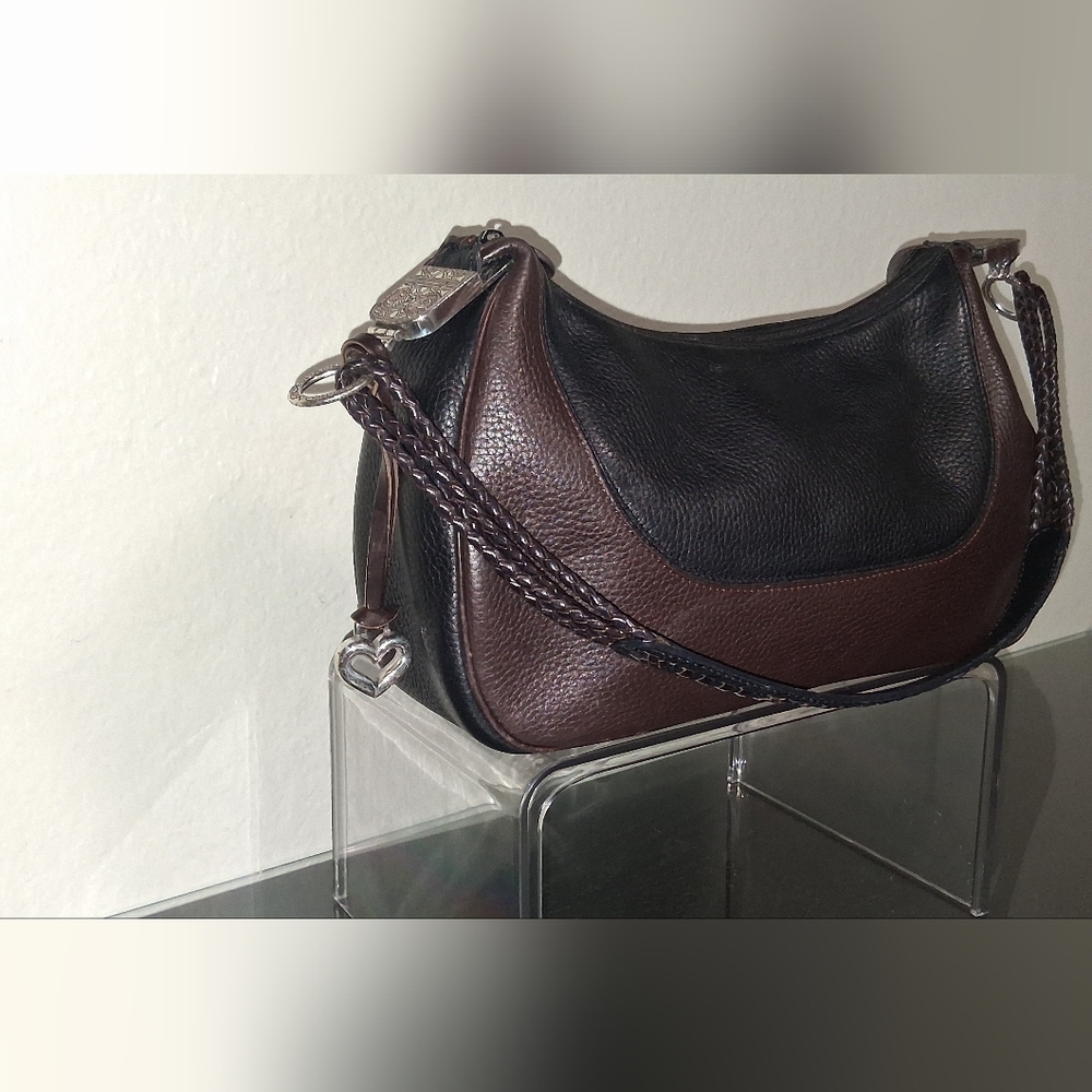 Brighton Elegant Black and Brown Leather Women's Bag Classic Hanging Charm - Picture 16 of 16